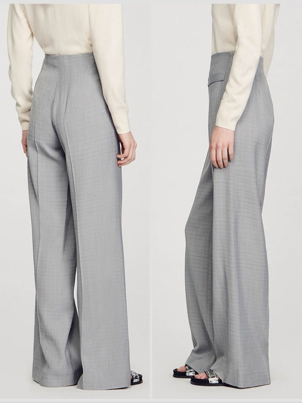 Sandro Grey Beha High Waisted Flared Leg Pants Sz 6 - Picture 3 of 16